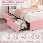 Struttura Letto Matrimoniale con Elegante Testiera Ondulata, Letto per Bambini con 2 Cassetti, Letto a Piattaforma Imbottito in Bouclé per Ragazze
