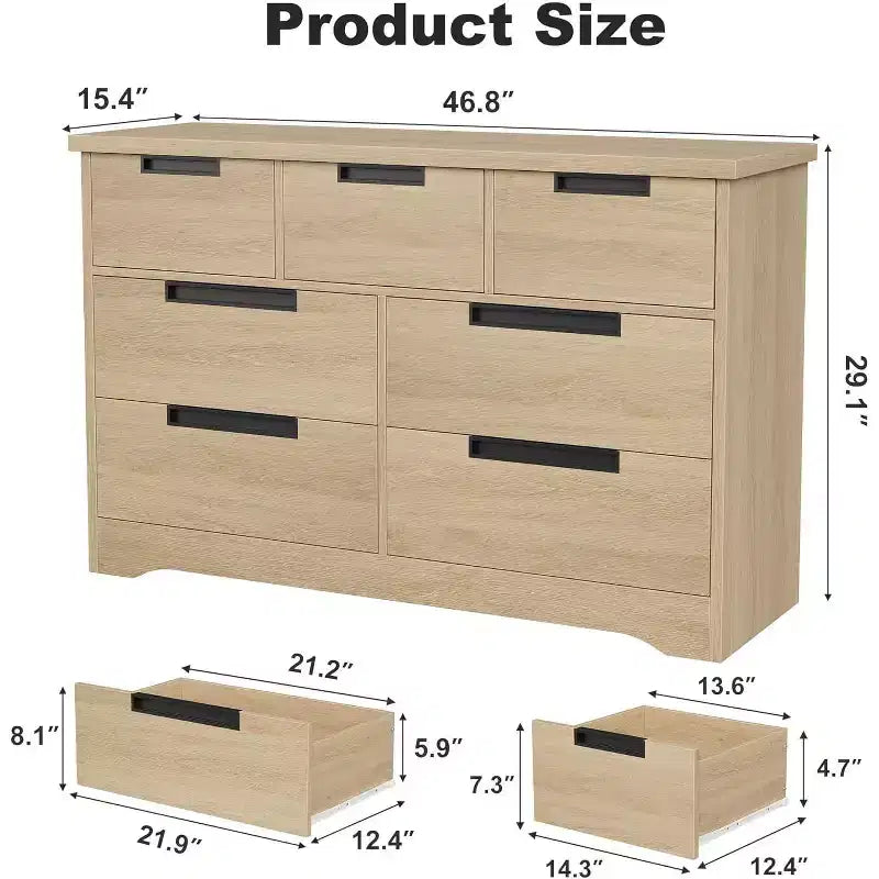 Cassettiera a 7 cassetti CuisinSmart, comò in legno con maniglie integrate, organizer per cassetti per soggiorno, cameretta, corridoio e ingresso