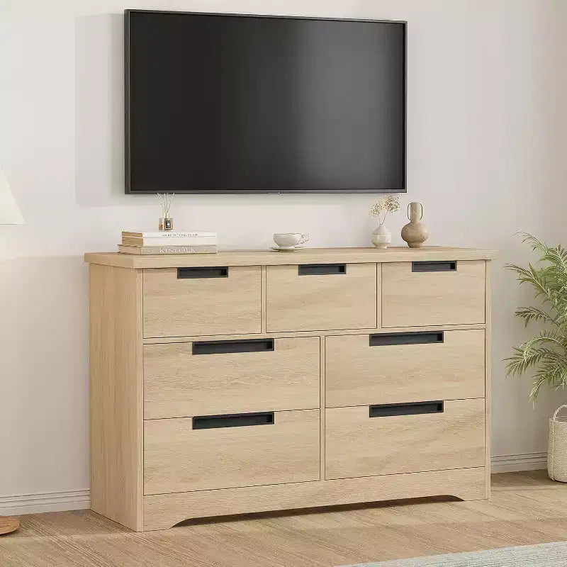 Cassettiera a 7 cassetti CuisinSmart, comò in legno con maniglie integrate, organizer per cassetti per soggiorno, cameretta, corridoio e ingresso