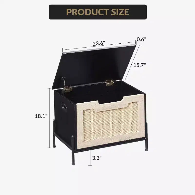 Panca contenitore in rattan con cerniera di sicurezza, panca da ingresso da 60/100 cm con contenitore, panca/cassapanca porta scarpe, panca da fondo letto con maniglie laterali