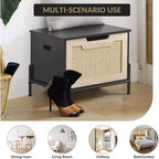 Panca contenitore in rattan con cerniera di sicurezza, panca da ingresso da 60/100 cm con contenitore, panca/cassapanca porta scarpe, panca da fondo letto con maniglie laterali