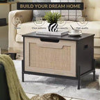 Panca contenitore in rattan con cerniera di sicurezza, panca da ingresso da 60/100 cm con contenitore, panca/cassapanca porta scarpe, panca da fondo letto con maniglie laterali