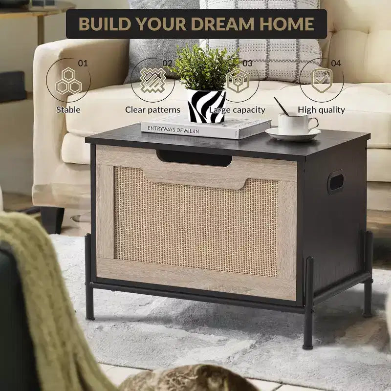 Panca contenitore in rattan con cerniera di sicurezza, panca da ingresso da 60/100 cm con contenitore, panca/cassapanca porta scarpe, panca da fondo letto con maniglie laterali