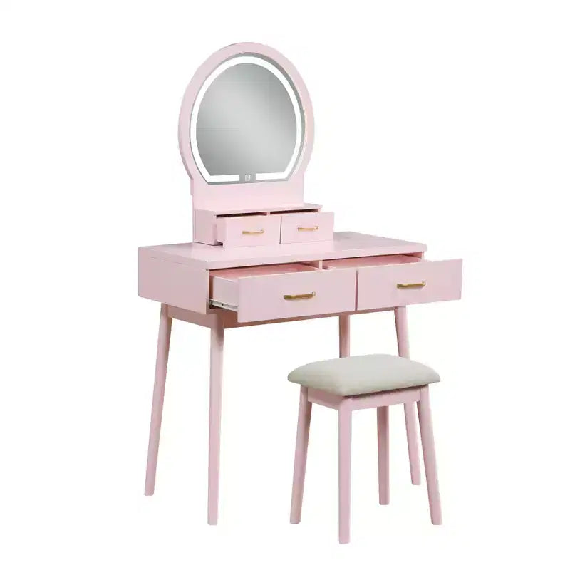 Okak Lussuoso Tavolo da Trucco con Bellissimo Specchio e Luci, Scrivania da Toilette con Cassetti e Sgabello, Set Tavolo da Trucco da Principessa per Camere da Letto