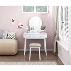 Okak Lussuoso Tavolo da Trucco con Bellissimo Specchio e Luci, Scrivania da Toilette con Cassetti e Sgabello, Set Tavolo da Trucco da Principessa per Camere da Letto