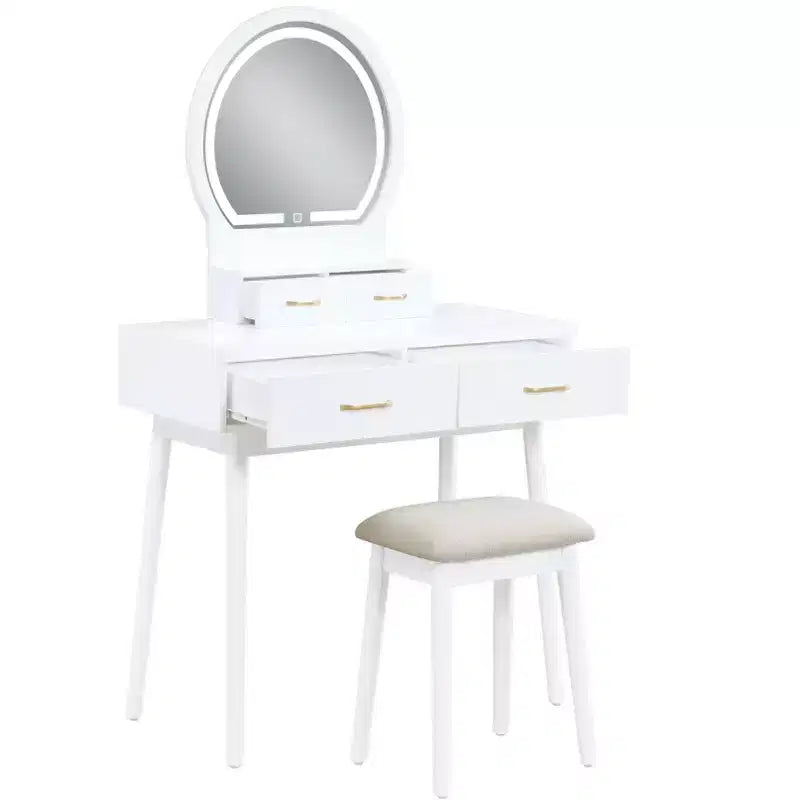 Okak Lussuoso Tavolo da Trucco con Bellissimo Specchio e Luci, Scrivania da Toilette con Cassetti e Sgabello, Set Tavolo da Trucco da Principessa per Camere da Letto