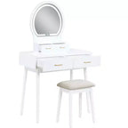 Okak Lussuoso Tavolo da Trucco con Bellissimo Specchio e Luci, Scrivania da Toilette con Cassetti e Sgabello, Set Tavolo da Trucco da Principessa per Camere da Letto