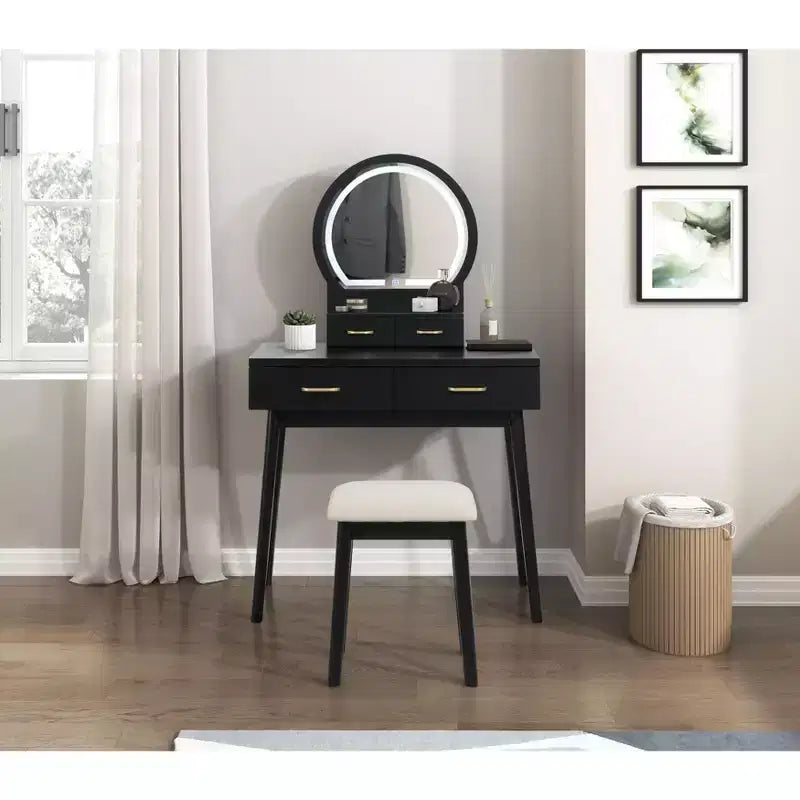 Okak Lussuoso Tavolo da Trucco con Bellissimo Specchio e Luci, Scrivania da Toilette con Cassetti e Sgabello, Set Tavolo da Trucco da Principessa per Camere da Letto