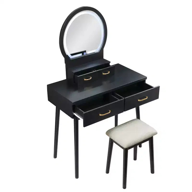 Okak Lussuoso Tavolo da Trucco con Bellissimo Specchio e Luci, Scrivania da Toilette con Cassetti e Sgabello, Set Tavolo da Trucco da Principessa per Camere da Letto