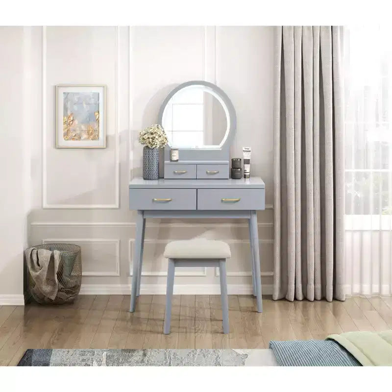 Okak Lussuoso Tavolo da Trucco con Bellissimo Specchio e Luci, Scrivania da Toilette con Cassetti e Sgabello, Set Tavolo da Trucco da Principessa per Camere da Letto