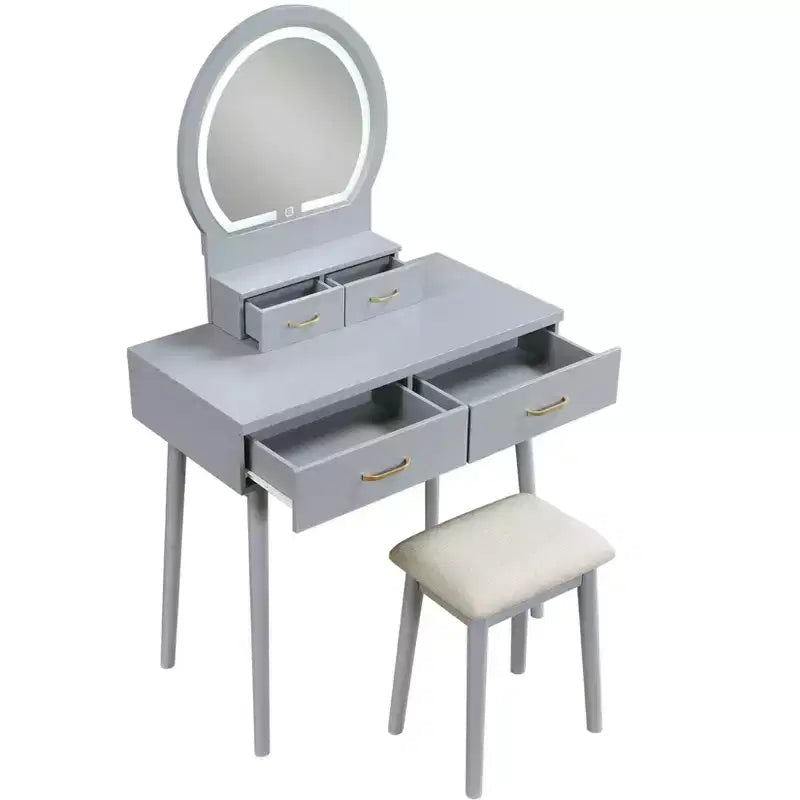 Okak Lussuoso Tavolo da Trucco con Bellissimo Specchio e Luci, Scrivania da Toilette con Cassetti e Sgabello, Set Tavolo da Trucco da Principessa per Camere da Letto