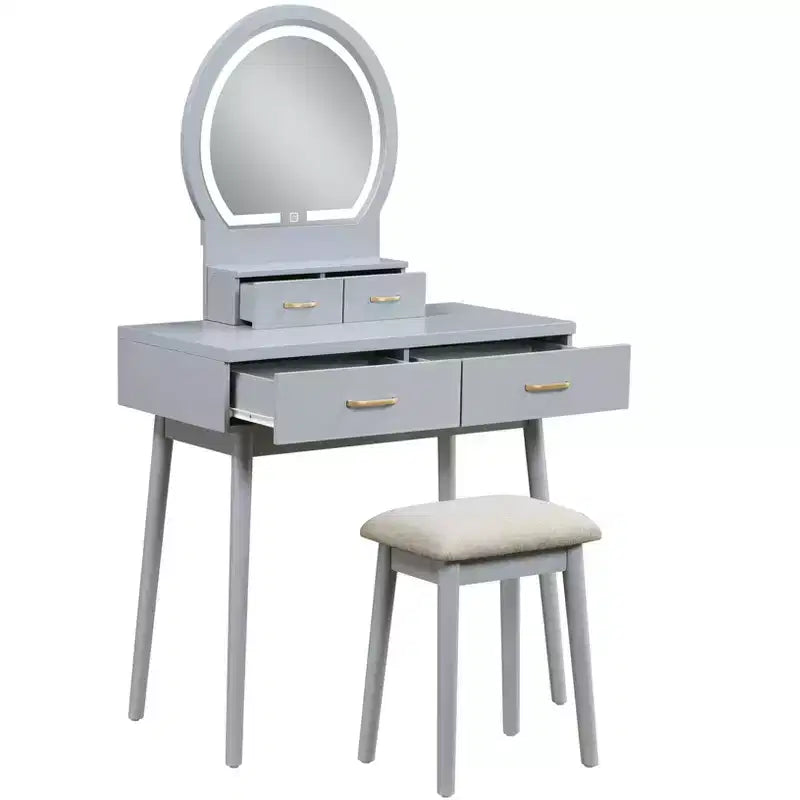 Okak Lussuoso Tavolo da Trucco con Bellissimo Specchio e Luci, Scrivania da Toilette con Cassetti e Sgabello, Set Tavolo da Trucco da Principessa per Camere da Letto
