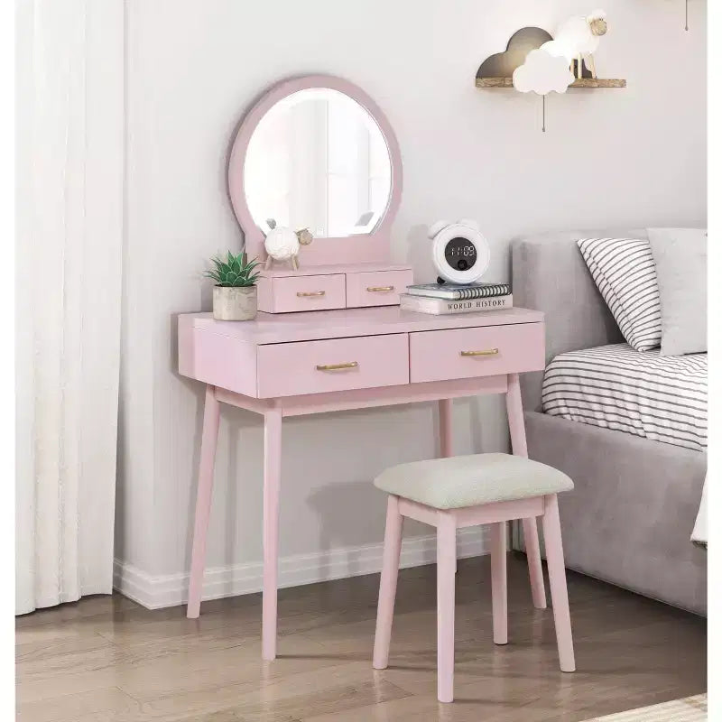 Okak Lussuoso Tavolo da Trucco con Bellissimo Specchio e Luci, Scrivania da Toilette con Cassetti e Sgabello, Set Tavolo da Trucco da Principessa per Camere da Letto