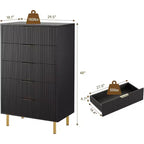 COZONY Cassettiera a 5 cassetti – Mobile alto moderno da 48 pollici con maniglie in metallo dorato, pannelli in legno scanalato, dispositivo antiribaltamento per camera da letto, soggiorno, corridoio
