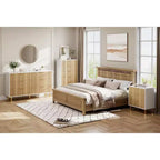 COZONY Cassettiera a 5 cassetti – Mobile alto moderno da 48 pollici con maniglie in metallo dorato, pannelli in legno scanalato, dispositivo antiribaltamento per camera da letto, soggiorno, corridoio