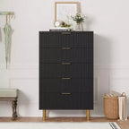 COZONY 5 Drawer Dresser - 48 Tall Modern Chest with Gold Metal Handles, Fluted Wooden Panels, Anti-Tipping Device for Bedroom, Living Room, Hallway