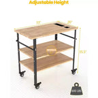 Tavolo per Forno Pizza a 3 Livelli in Bambù con 4 Ruote, Carrello da Esterno per Griglia, Carrello Bar per Preparazione Cibo, Tavolo da Cucina per Griglia, Colore Legno 83,8x50,8x90,1 cm