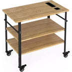 Tavolo per Forno Pizza a 3 Livelli in Bambù con 4 Ruote, Carrello da Esterno per Griglia, Carrello Bar per Preparazione Cibo, Tavolo da Cucina per Griglia, Colore Legno 83,8x50,8x90,1 cm