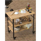 Tavolo per Forno Pizza a 3 Livelli in Bambù con 4 Ruote, Carrello da Esterno per Griglia, Carrello Bar per Preparazione Cibo, Tavolo da Cucina per Griglia, Colore Legno 83,8x50,8x90,1 cm