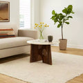 Royal Hampton Coffee Table, 27 Natural Round Marble Tabletop, Mango Wood Sculptural Base