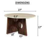 Tavolino da caffè Royal Hampton, piano tondo in marmo naturale da 27, base scultorea in legno di mango
