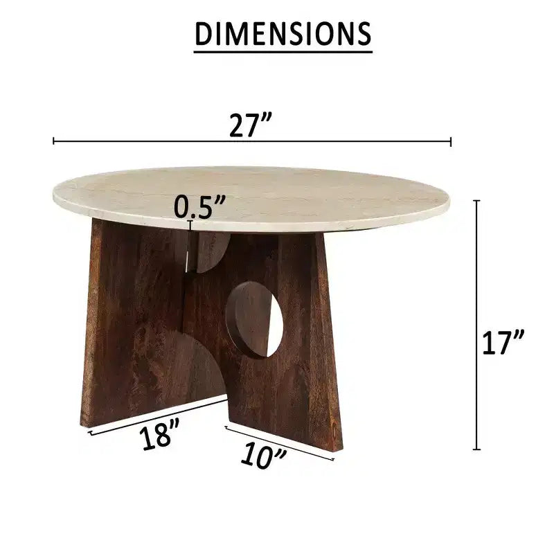 Tavolino da caffè Royal Hampton, piano tondo in marmo naturale da 27, base scultorea in legno di mango