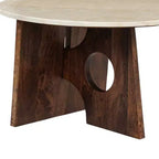 Tavolino da caffè Royal Hampton, piano tondo in marmo naturale da 27, base scultorea in legno di mango