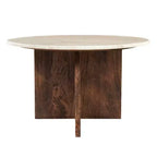 Tavolino da caffè Royal Hampton, piano tondo in marmo naturale da 27, base scultorea in legno di mango