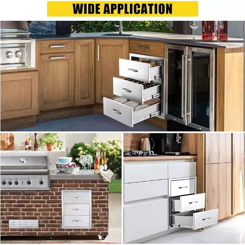 COZONY Cassetti da Cucina per Esterni in Acciaio Inossidabile, Sistema di Stoccaggio a Incasso per Barbecue e Cucine da Esterno, Grado Commerciale