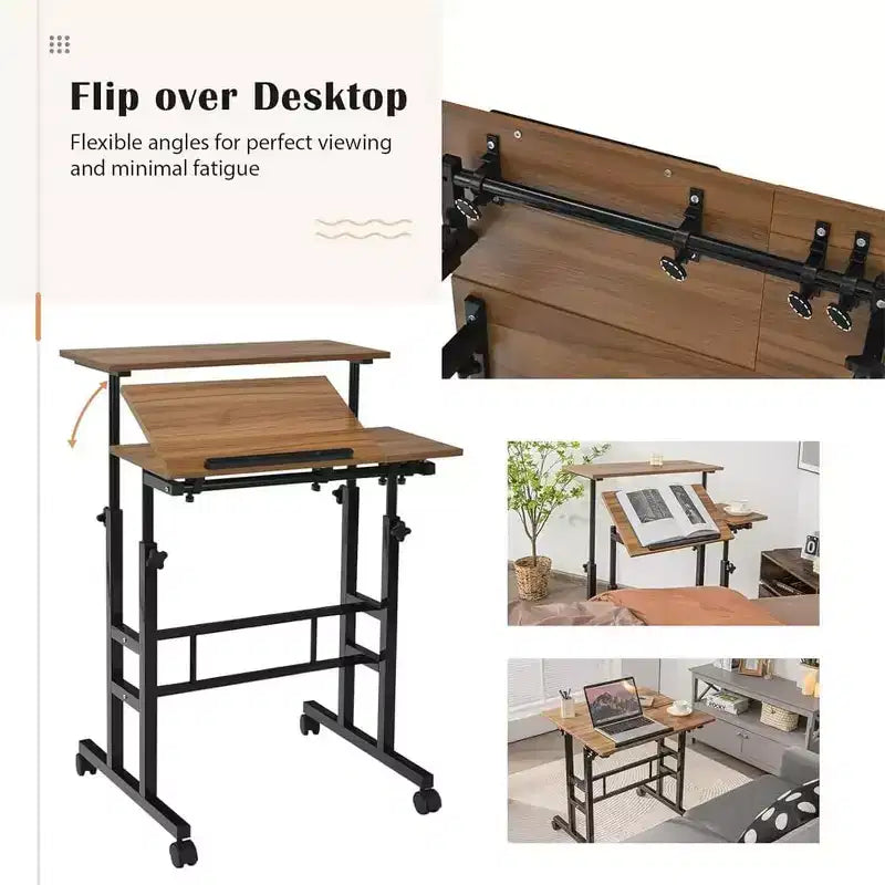 COZONY Scrivania Regolabile Piccola, Postazione di Lavoro Mobile con Ruote, Tavolo per Computer Portatile per Ufficio Domestico, Scuola, Tapis roulant