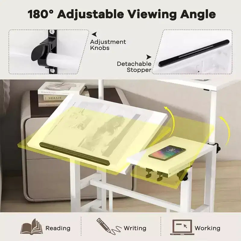 COZONY Scrivania Regolabile Piccola, Postazione di Lavoro Mobile con Ruote, Tavolo per Computer Portatile per Ufficio Domestico, Scuola, Tapis roulant
