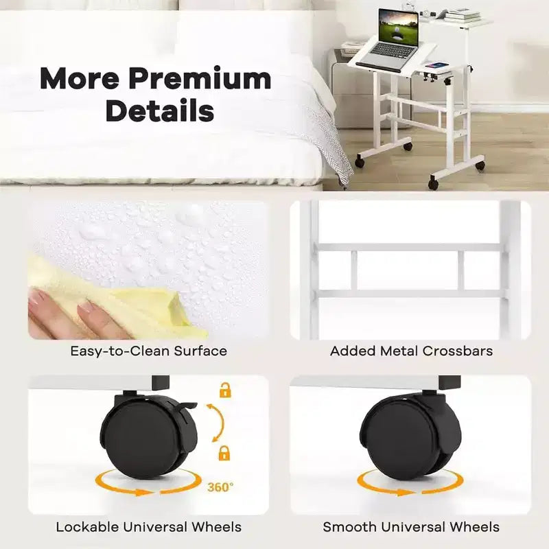 COZONY Scrivania Regolabile Piccola, Postazione di Lavoro Mobile con Ruote, Tavolo per Computer Portatile per Ufficio Domestico, Scuola, Tapis roulant