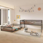 Letto a castello intero Okak in legno, letti a castello per bambini con scala e sponde di sicurezza, letti a castello gemelli per bambini, adolescenti