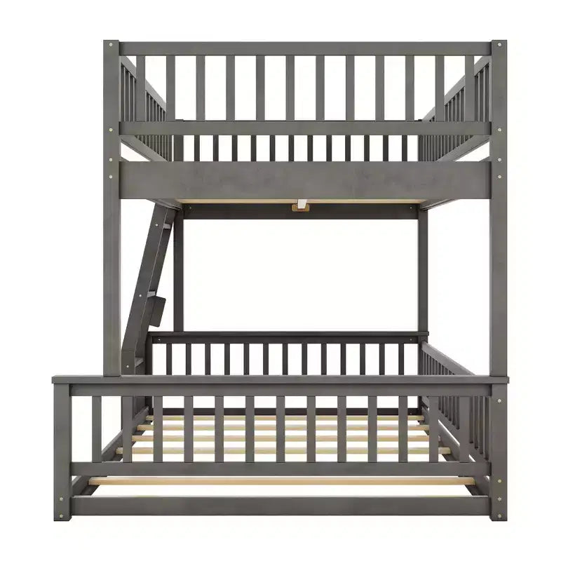 Letto a castello intero Okak in legno, letti a castello per bambini con scala e sponde di sicurezza, letti a castello gemelli per bambini, adolescenti