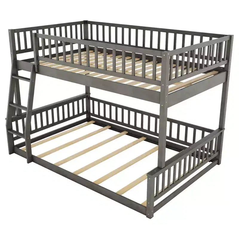 Letto a castello intero Okak in legno, letti a castello per bambini con scala e sponde di sicurezza, letti a castello gemelli per bambini, adolescenti