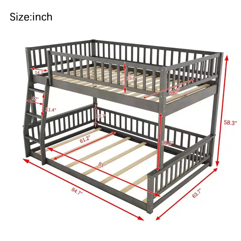 Letto a castello intero Okak in legno, letti a castello per bambini con scala e sponde di sicurezza, letti a castello gemelli per bambini, adolescenti