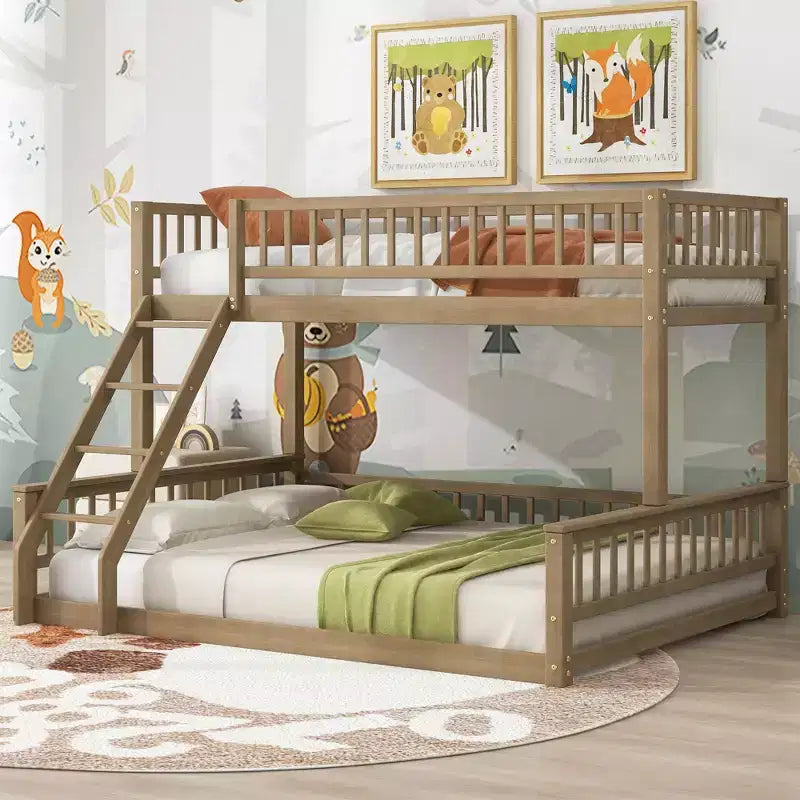 Letto a castello intero Okak in legno, letti a castello per bambini con scala e sponde di sicurezza, letti a castello gemelli per bambini, adolescenti