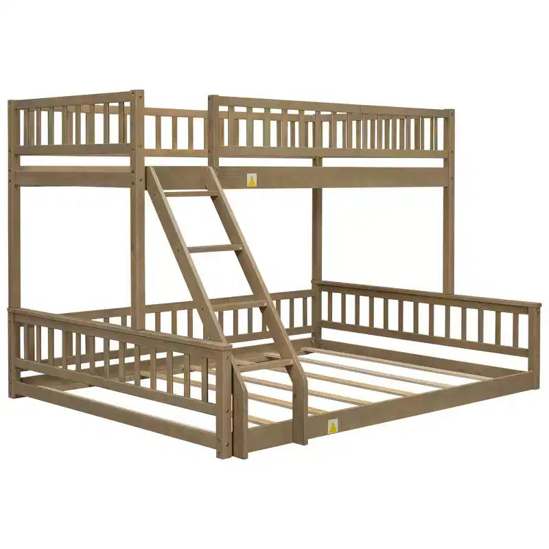 Letto a castello intero Okak in legno, letti a castello per bambini con scala e sponde di sicurezza, letti a castello gemelli per bambini, adolescenti