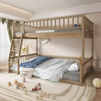 Letto a castello intero Okak in legno, letti a castello per bambini con scala e sponde di sicurezza, letti a castello gemelli per bambini, adolescenti