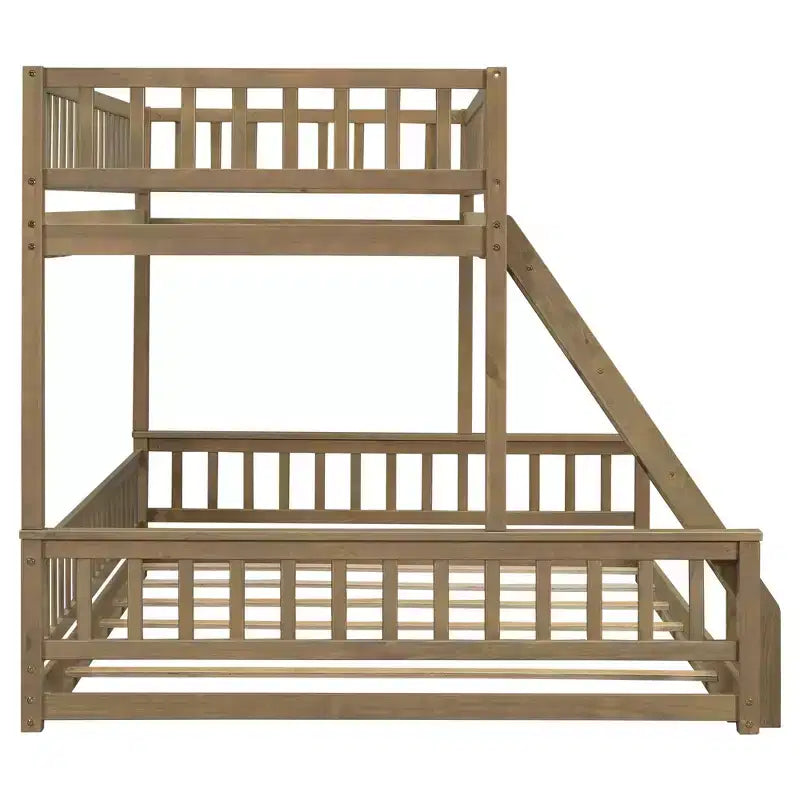 Letto a castello intero Okak in legno, letti a castello per bambini con scala e sponde di sicurezza, letti a castello gemelli per bambini, adolescenti