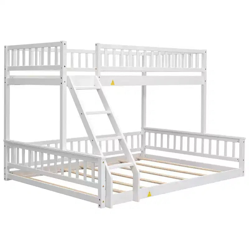 Letto a castello intero Okak in legno, letti a castello per bambini con scala e sponde di sicurezza, letti a castello gemelli per bambini, adolescenti