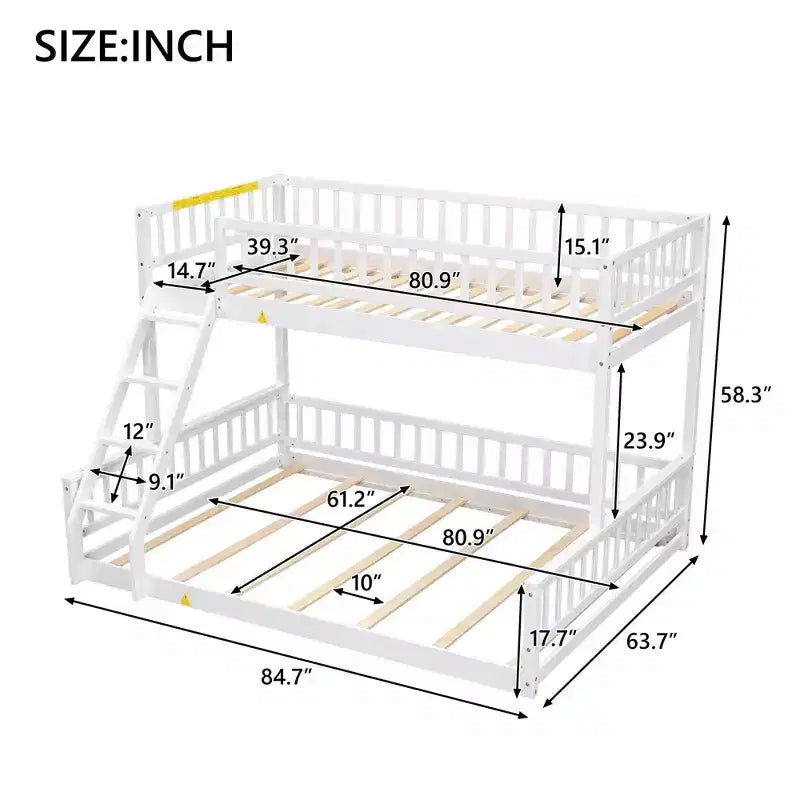 Letto a castello intero Okak in legno, letti a castello per bambini con scala e sponde di sicurezza, letti a castello gemelli per bambini, adolescenti
