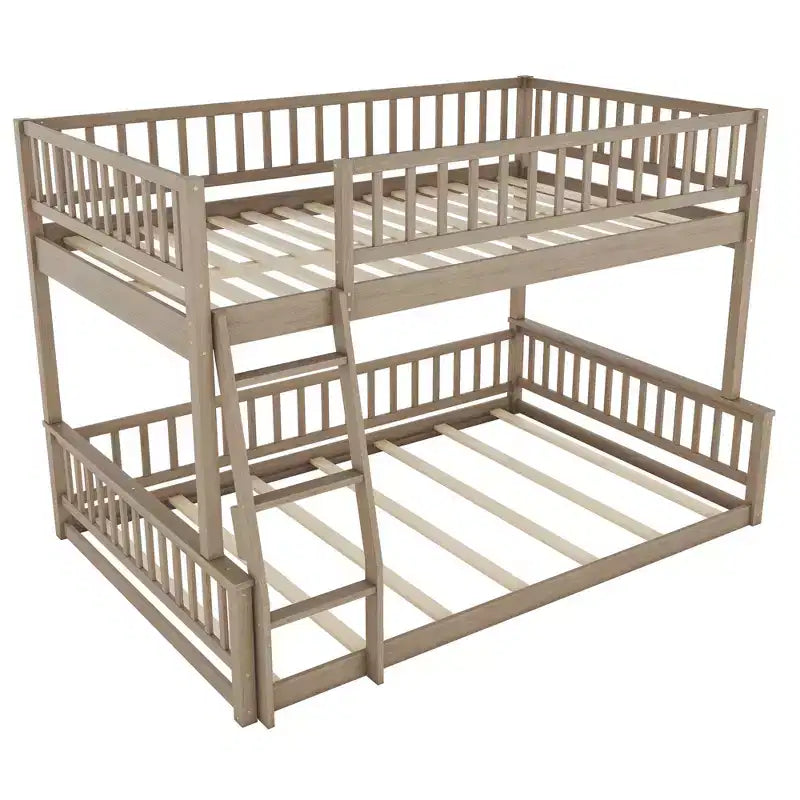 Letto a castello intero Okak in legno, letti a castello per bambini con scala e sponde di sicurezza, letti a castello gemelli per bambini, adolescenti