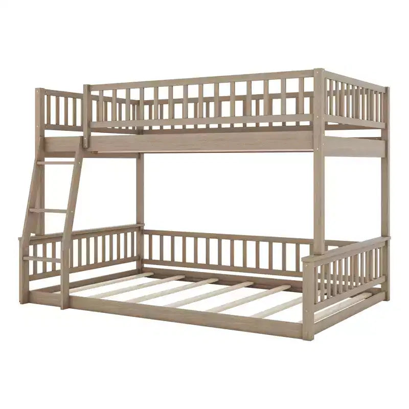 Letto a castello intero Okak in legno, letti a castello per bambini con scala e sponde di sicurezza, letti a castello gemelli per bambini, adolescenti