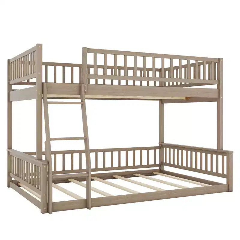 Letto a castello intero Okak in legno, letti a castello per bambini con scala e sponde di sicurezza, letti a castello gemelli per bambini, adolescenti