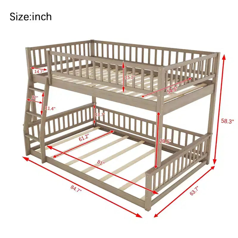 Letto a castello intero Okak in legno, letti a castello per bambini con scala e sponde di sicurezza, letti a castello gemelli per bambini, adolescenti