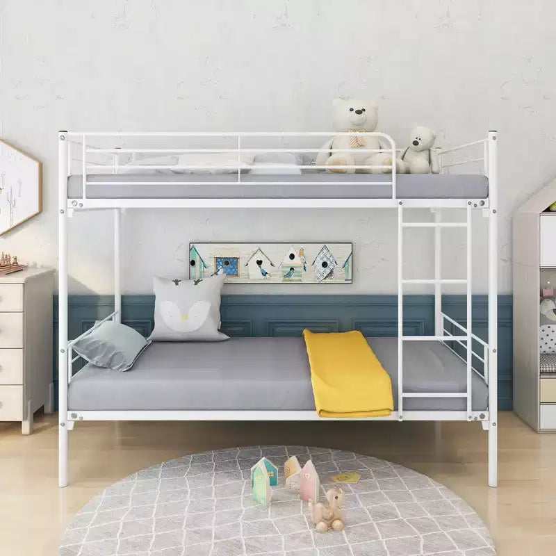 Letto a castello Okak Moedern Twin su Twin, Letti a castello per bambini con struttura in metallo e scala integrata, Letto a castello salvaspazio per camera da letto