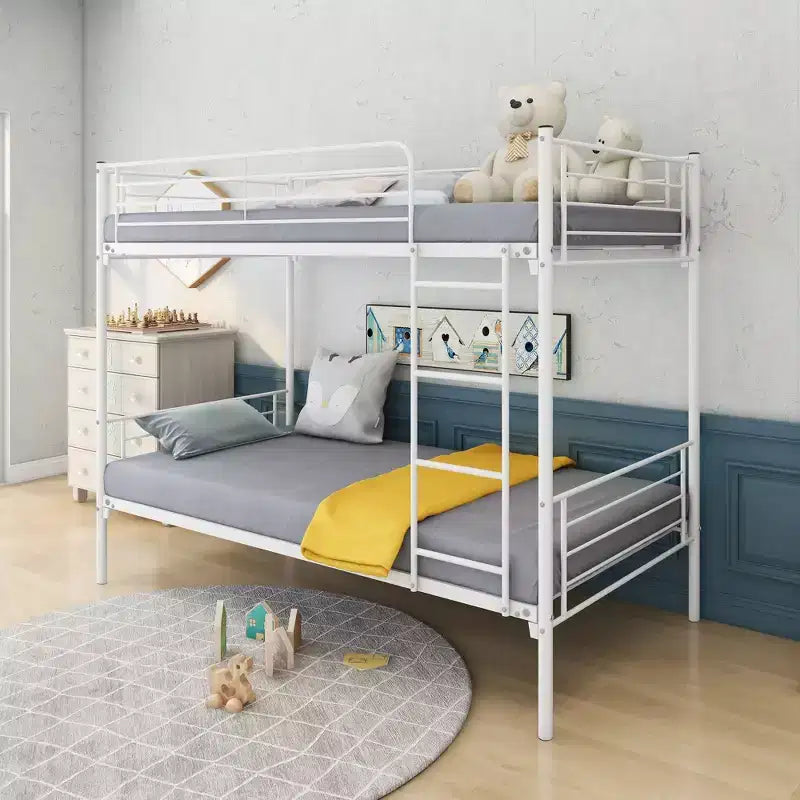 Letto a castello Okak Moedern Twin su Twin, Letti a castello per bambini con struttura in metallo e scala integrata, Letto a castello salvaspazio per camera da letto