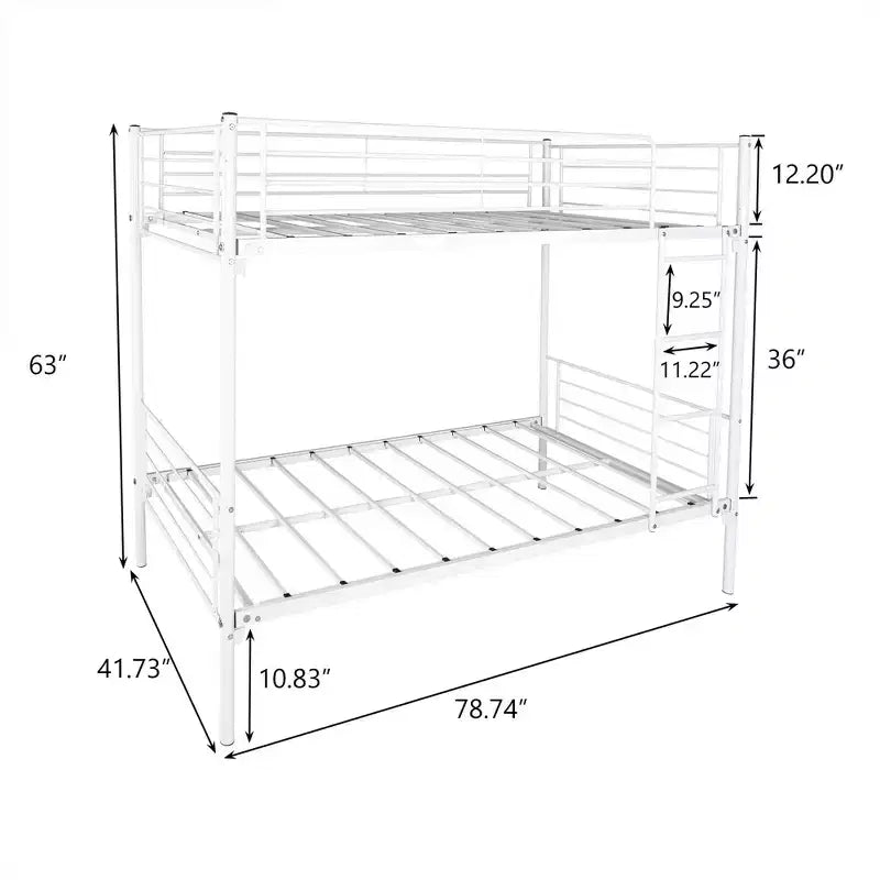 Letto a castello Okak Moedern Twin su Twin, Letti a castello per bambini con struttura in metallo e scala integrata, Letto a castello salvaspazio per camera da letto