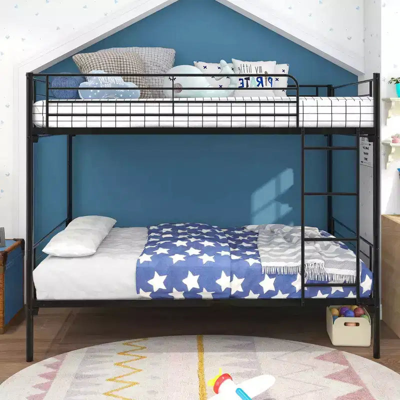 Letto a castello Okak Moedern Twin su Twin, Letti a castello per bambini con struttura in metallo e scala integrata, Letto a castello salvaspazio per camera da letto
